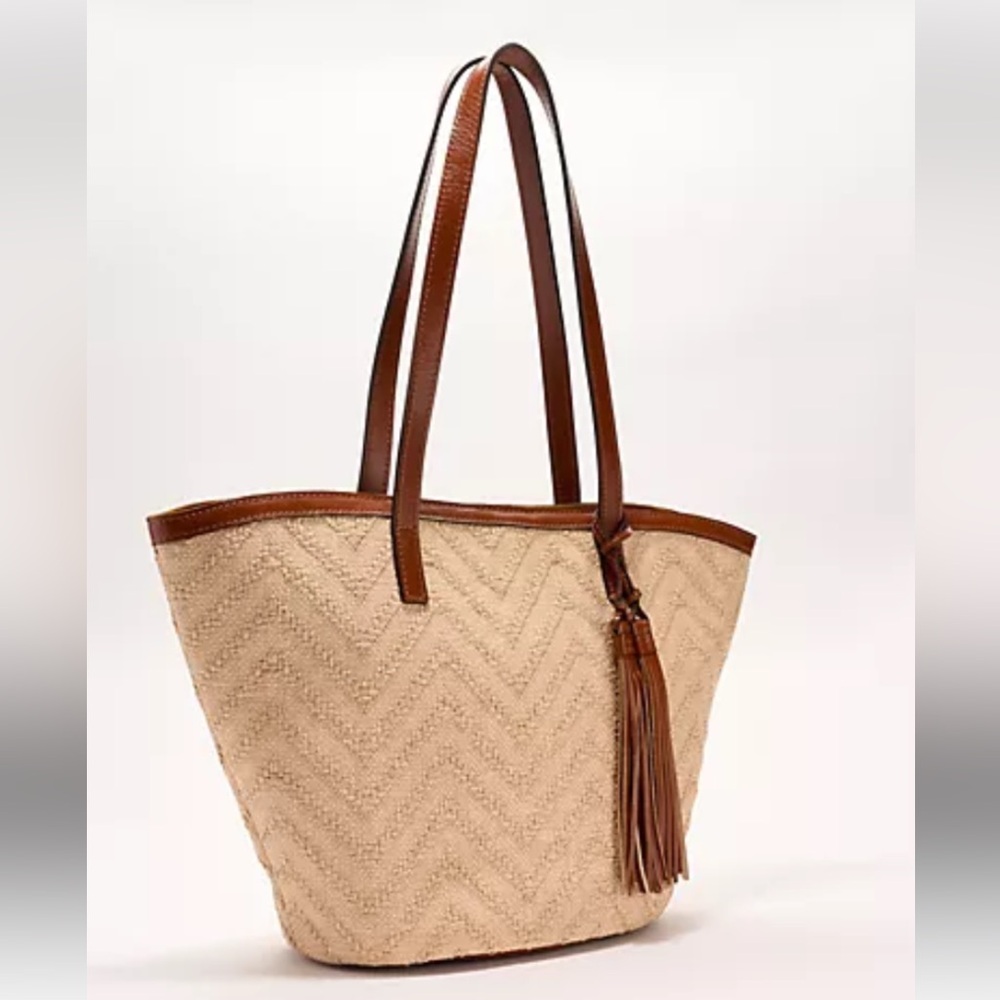 New Patricia Nash Chevron Tote Bag with Brown Leather Trim